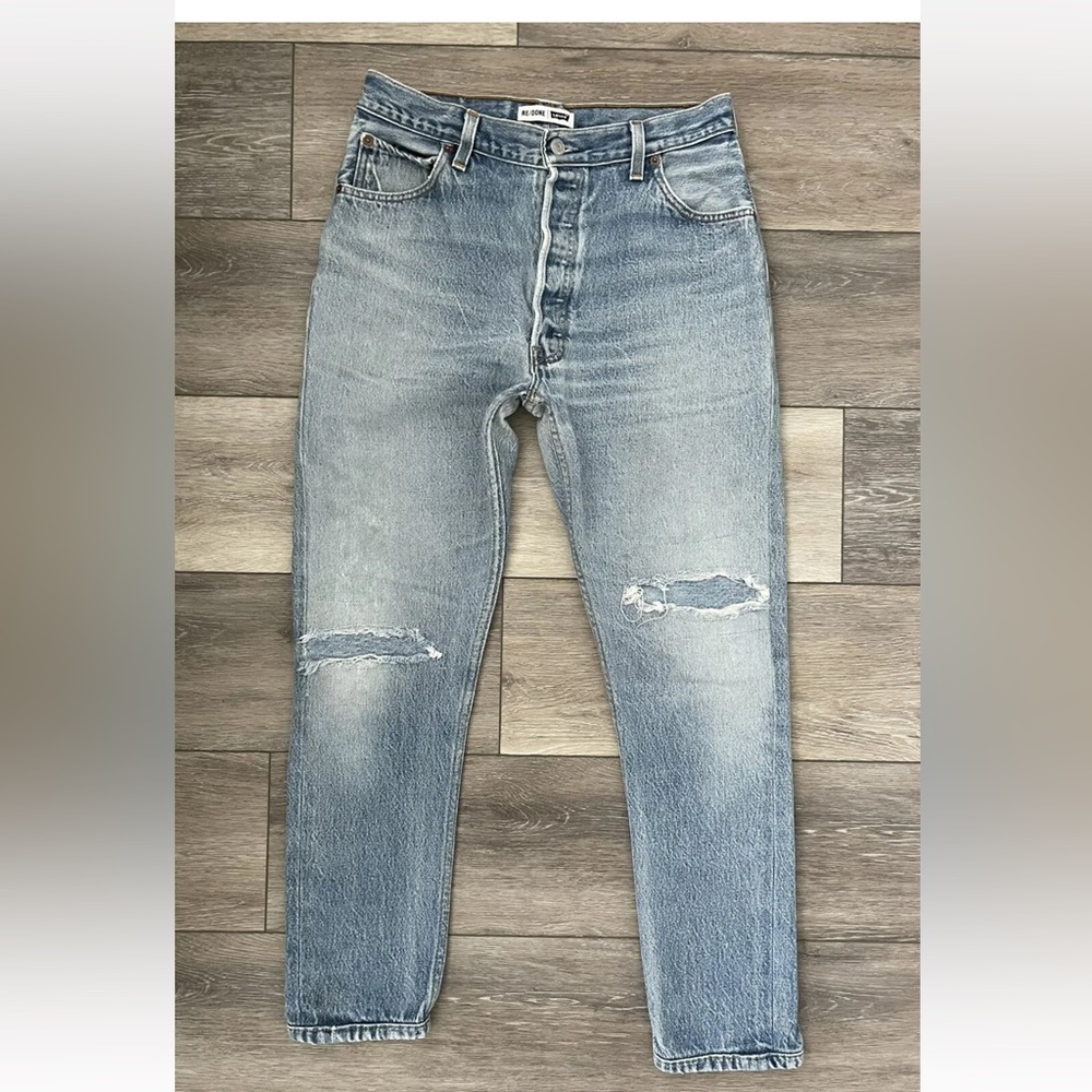 $360 RE/DONE x Levi’s 501 High Rise Skinny Ankle Crop Distressed Jeans Size 27
